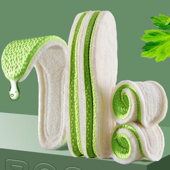 Fuzzy Mugwort Deodorizing Insoles Winter Warm Fluffy Shoe Inserts Breathable Cozy Inner Soles Replacement for Shoes Boots