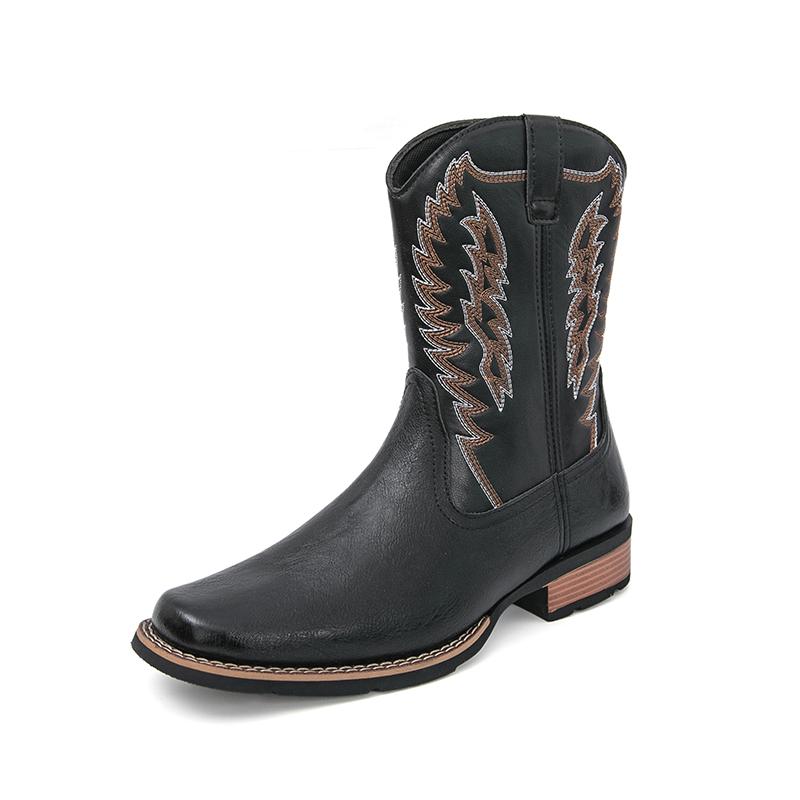 Designer Men's Retro Western Cowboy Boots Mens Fashion Patchwork Embroidery Mid-calf Leather Boot Designer Casual Shoes For Men
