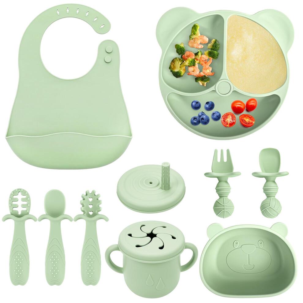 comeder Baby Weaning Set, 10 Pcs Silicone Baby Feeding Set, Baby Led Weaning Feeding Supplies for Toddlers, Baby Plates and Bowls Sets with Adjustabl