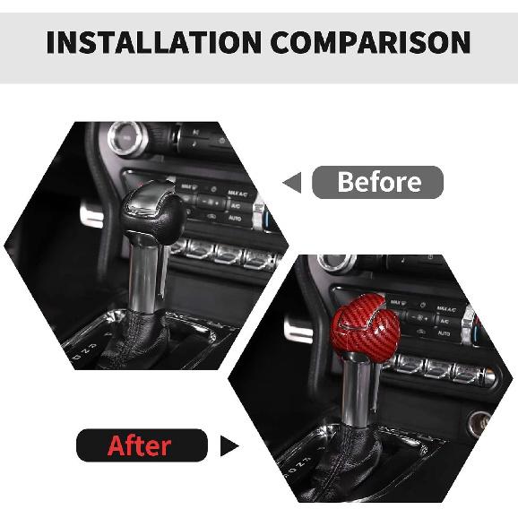 RT-TCZ Gear Shift Knob Cover Trim Interior Accessories for Ford Mustang 2015-2024 3PCS (Red Carbon Fiber)