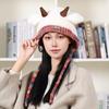 Cute Korean Double-Layer Thick Version Lamb Ears Knitted Ear Protection Loose Big Head Circumference Warm Cold Proof Plush Hat