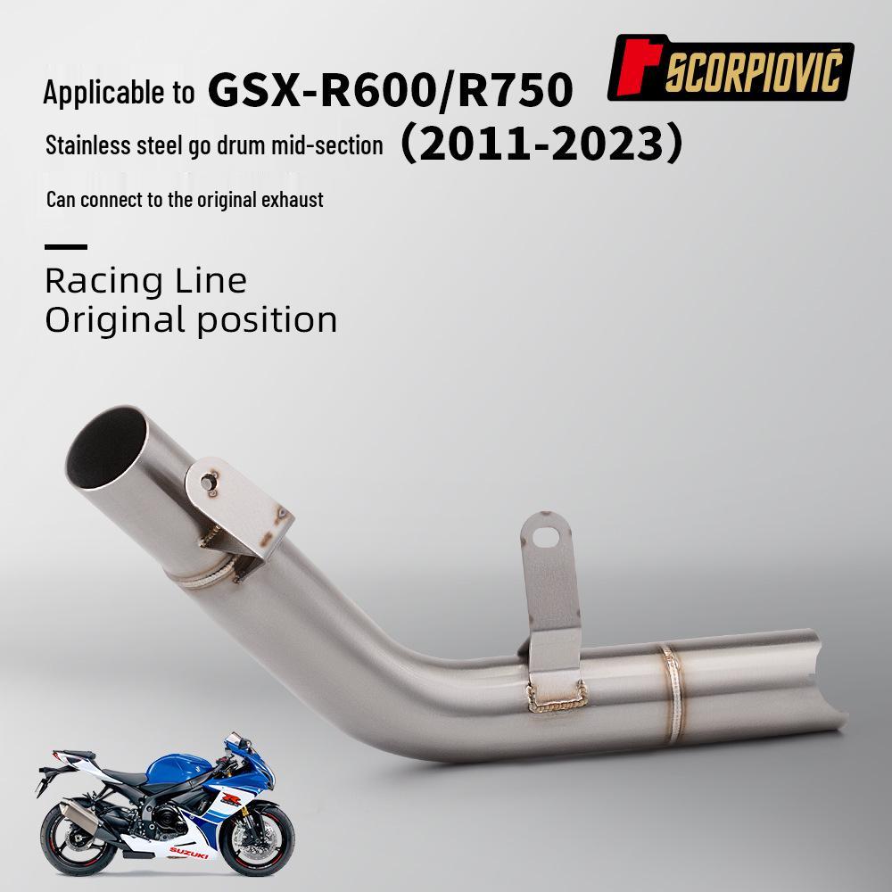 GSXR600 R750 Stainless Steel Exhaust Mid-Pipe 2011-2023, De-Baffled, Non-Destructive Installation