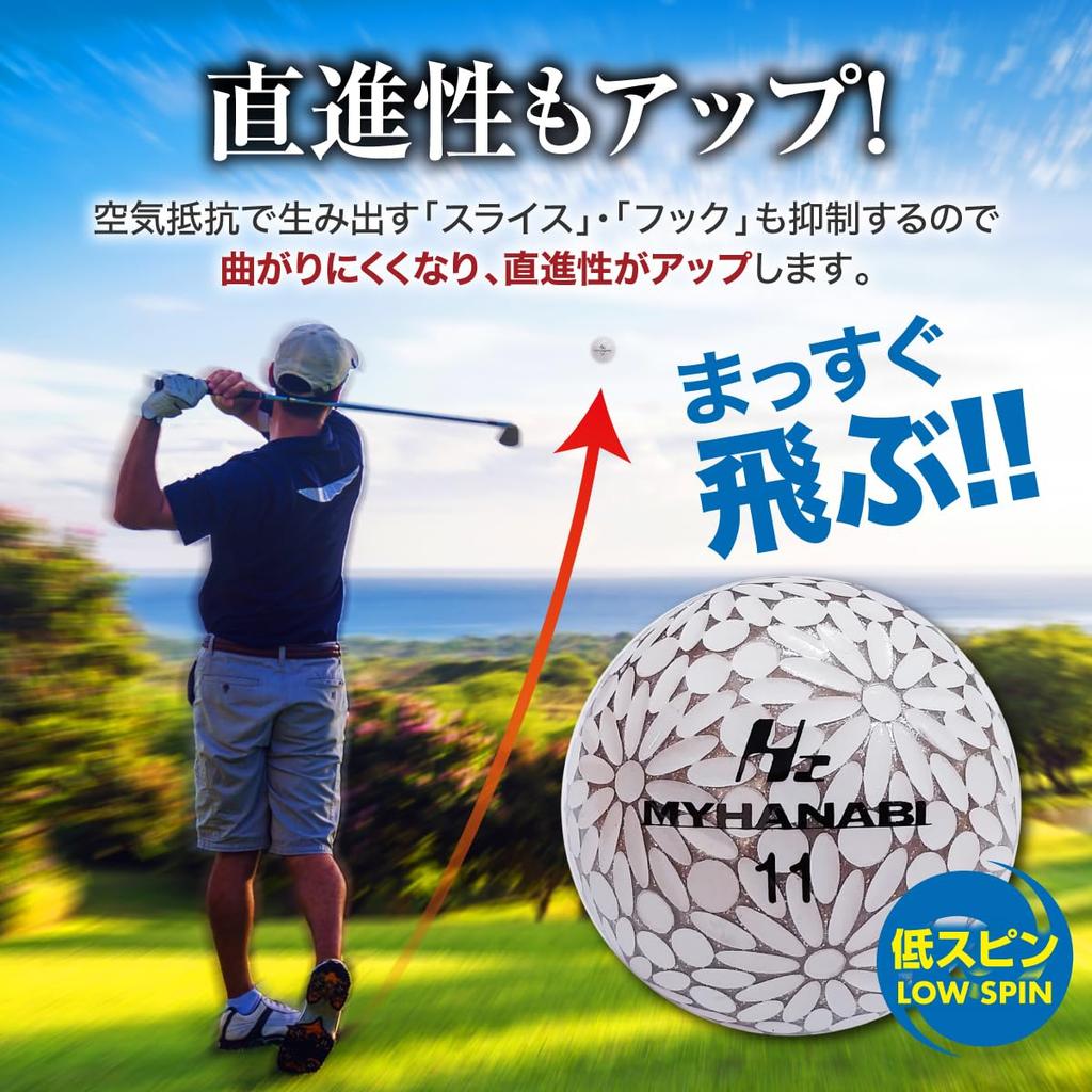 MYHANABI H2 Made In Japan Golf Ball Soft Distance Type (Pink Silver, 3 Balls)