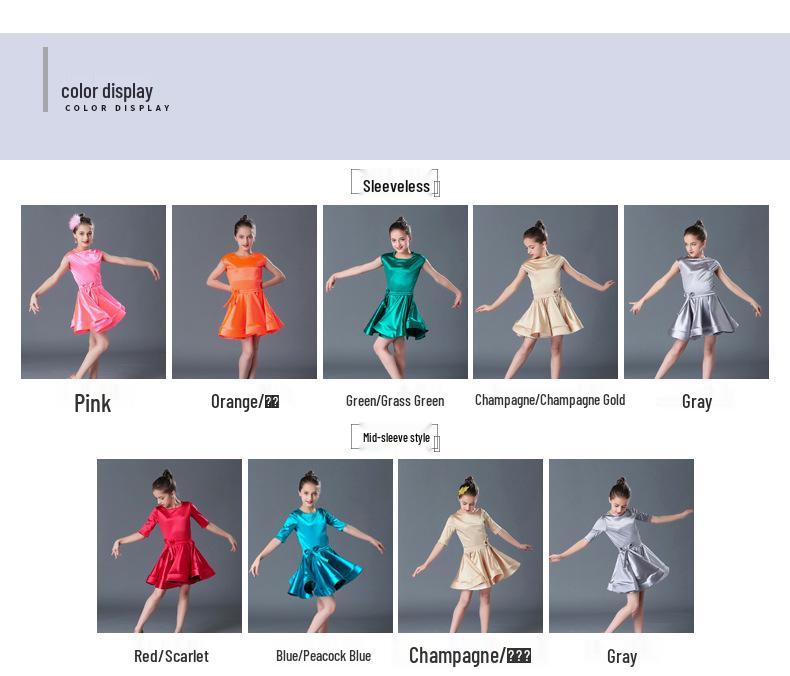 Mid-Sleeve Latin Dance Skirt for Girls – Competition & Performance-Grade Dancewear