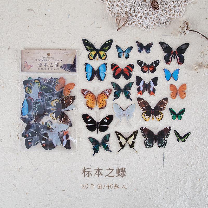 40 PCS Vintage Butterfly PET Transparent Stickers Set Butterflies Resin Decals for Scrapbook DIY Crafts Laptops