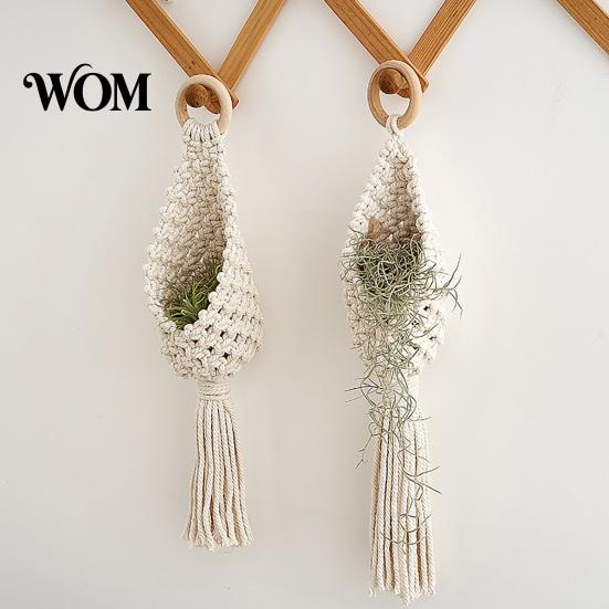 Eleganter Hängepflanzenhalter, geflochtener Hängekorb, Boho Pflanzenhänger mit Quasten, ohne Bohren geknüpfter Baumwollseil für Zimmerpflanzen