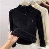 Autumn Winter Women's Thickened Stand Up Collar Sweater Half Open Collar Zipper Velvet Warm High Neck Pullover