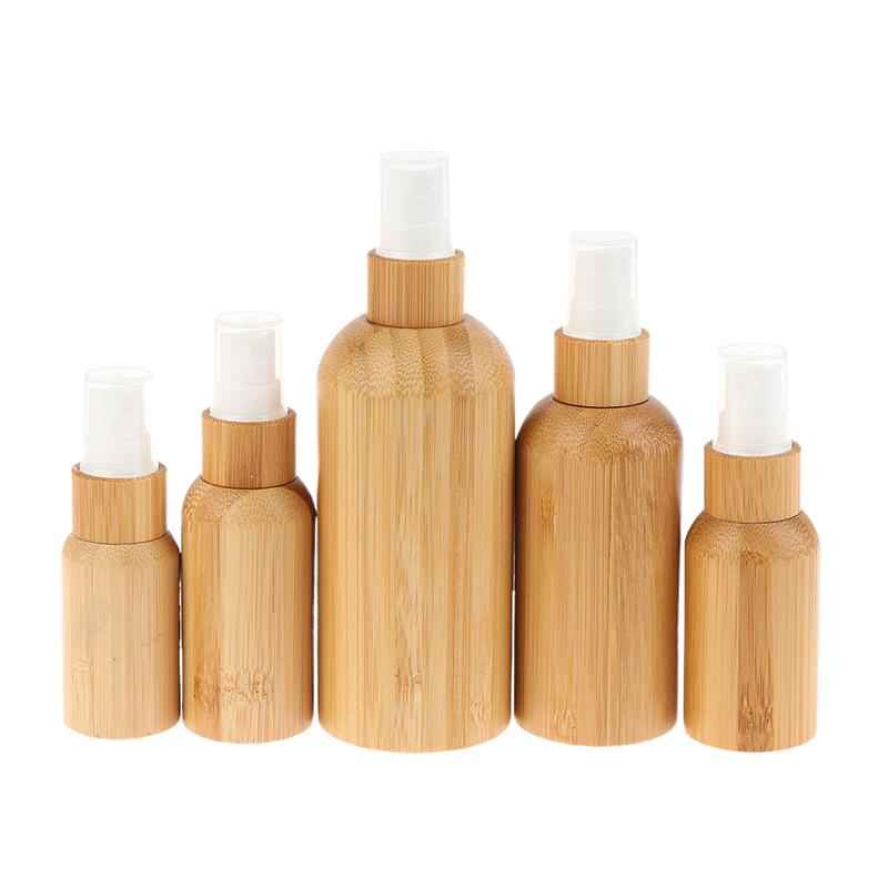 Empty 10/20/30/50/100Ml Bamboo Outer Shell Plastic Spray Bottle With Fine Mist Dispenser For Liquid Perfume Toiletries Container