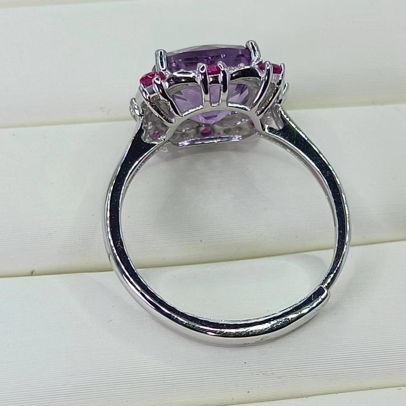 SACE GEMS 925 Sterling Silver 9*9MM Natual Amethyst Rings for Women Engagement Cocktail Party Fine Jewelry Gift