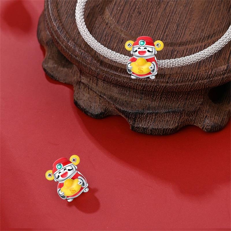 New In Charm Copper Lucky God Of Wealth Charms Beads Fit 3Mm Original Bracelet Necklace Women Diy Fine Jewelry Gift