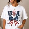USA Bow Coquette Shirt, Patriotic Coquette Tee, 4th of July Shirt Women, American Flag Bow T-Shirt, Cute Independence Day Tee, USA Graphic