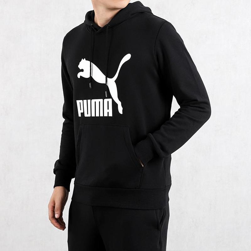 Puma Classics Printed Drawstring Hoodie Long Sleeve Men Tops Black 599300-01