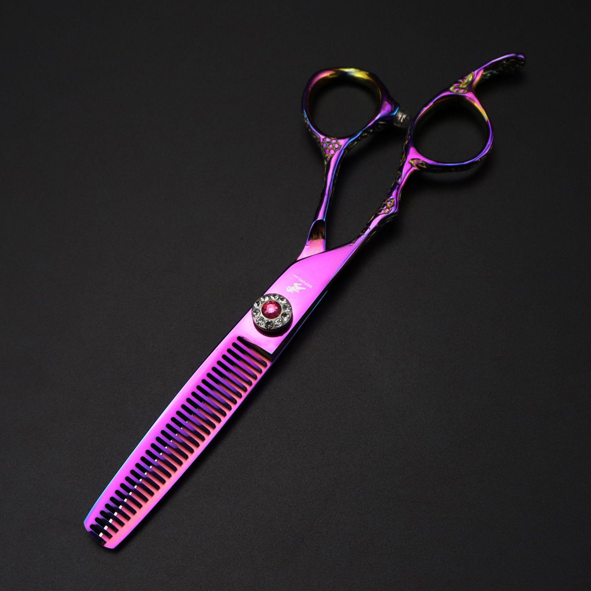 6.0 Napsen Pink Plum Blossom Left-Handed Serrated Thinning Shear