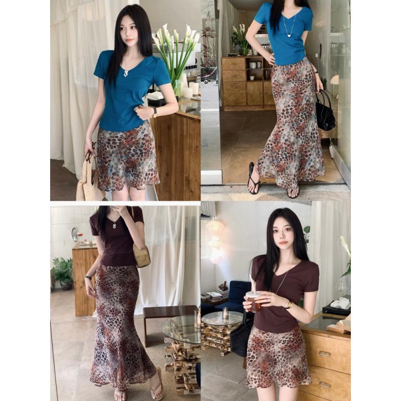 

Plus Size Retro Leopard Print High Waist Fishtail Short Skirt 3XL