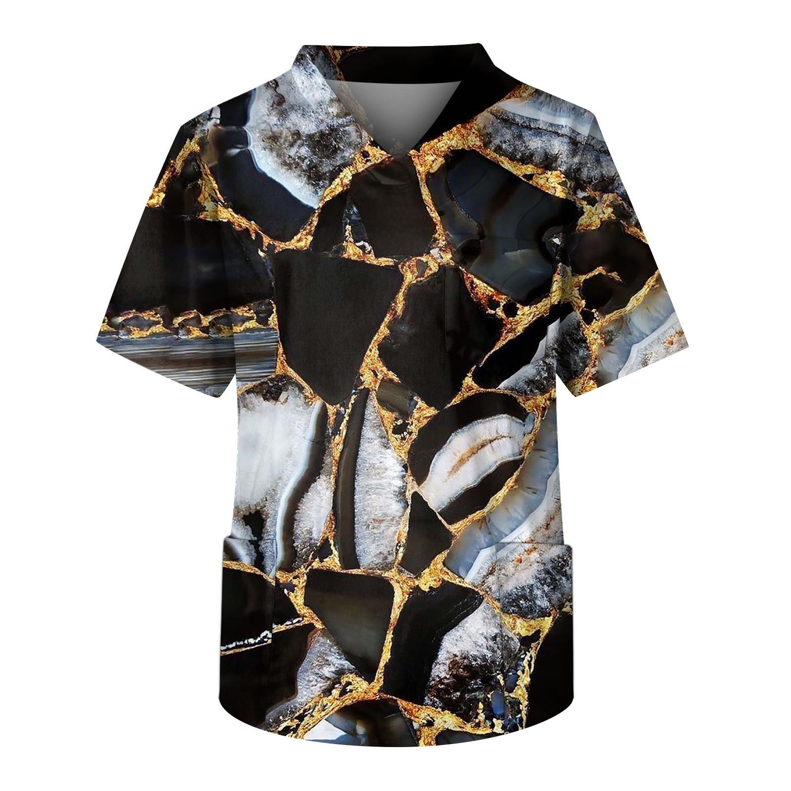 

Мужская рабочая блузка с короткими рукавами и v-образным вырезом с принтом, топ с нагрудным карманом L чёрный