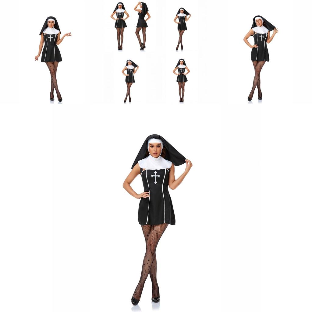 Nun Religieuse Cosplay Costume For Adults With Polyester Blend Fabric For Stage Performances