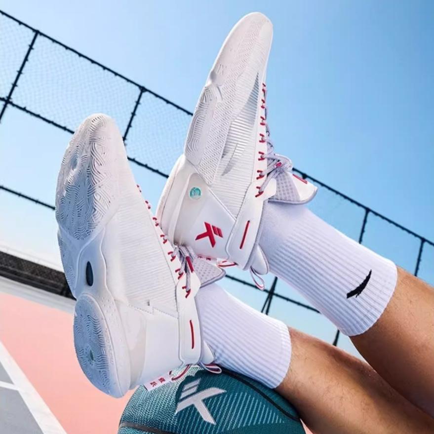 Anta Kids KT9 Comfortable Casual Shock Absorbing Wear Resistant High Top Basketball Shoes Kids Basketball Shoes White Gray 312411130-5