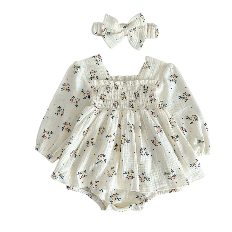 Coveralls Girls Floral Romper with Headband 90 [Sick Kids] long-sleeved