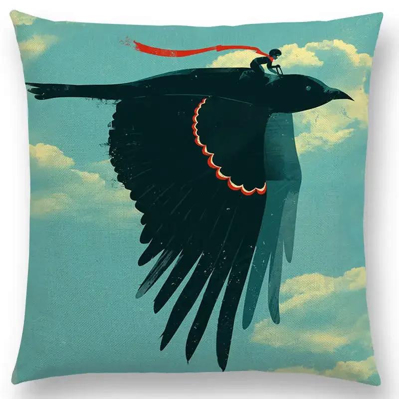 Najnowsze Wspaniałe Kolorowe Ptaki Sztuka Abstrakcyjna Paw Wrona Sowa Orzeł Koliber Poszewka na Poduszkę Sofa Poduszka Dekoracyjna