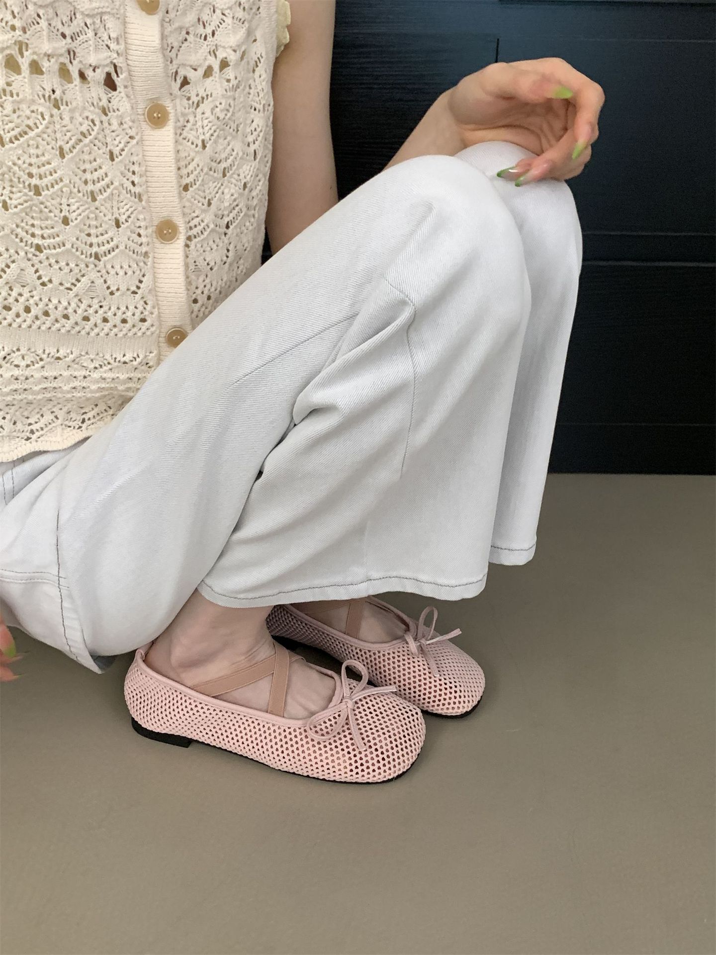 

Fashion IPPEUM Women Ballet Flats Mesh Round Toe Mary Janes Black 2025 New Soft Ballerina Shoes 225 розовый