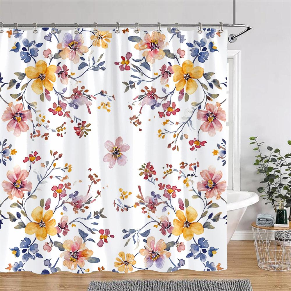 Beautiful Botanical Floral Shower Curtain Watercolour Painting Art Creative Vintage Style Polyester Bath Curtains Bathroom Decor