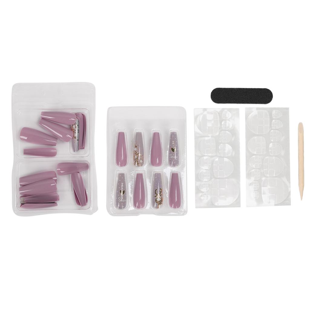 30PCS Nail Art Stickers with Glue Full Coverage Decorative Plastic Fake Nails Christmas Style