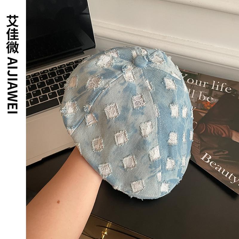 

Джинсовая кепка с дыркой спереди, женская, ретро, для большого обхвата головы, темпераментный берет, универсальная модная кепка Adult (55-58cm) светло-синий