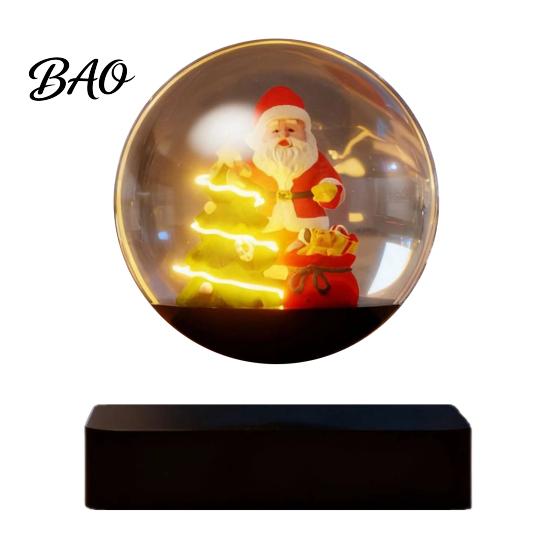 Magnetic Levitation Christmas Sleigh Santa Claus Ornament, Floating Lighted Tree with Rotating Magical Hovering Decor Base And Warm LED Lights