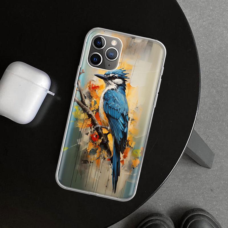 Animal Oil Painting Bird Phone Case Cover for iPhone 11 12 13 Mini 14 15 Plus 16 Pro Max 17 Air 7 8 + SE Art Customized Fundas 1
