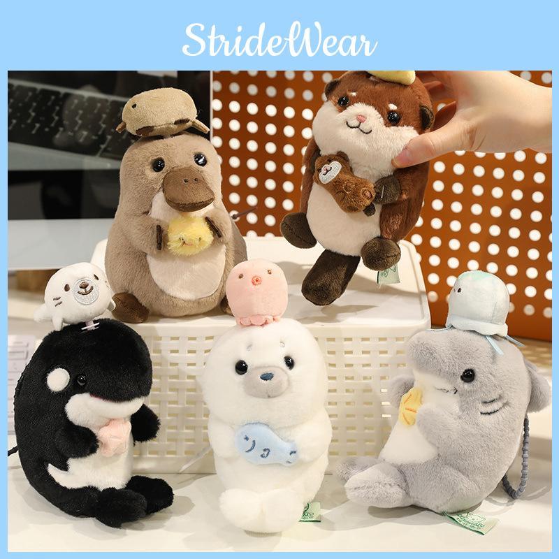 Marine Themed Animal Plush Toy Otter Seal Whale Shark Keychain Gift Pendant