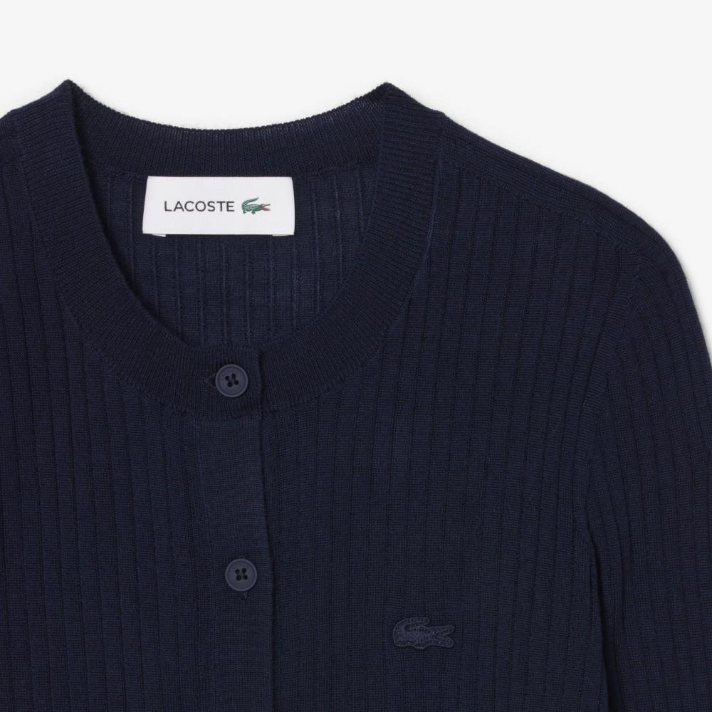 Lacoste Women's Fine Merino Wool Ribbed Long Sleeve Cardigan AF4141-56G166