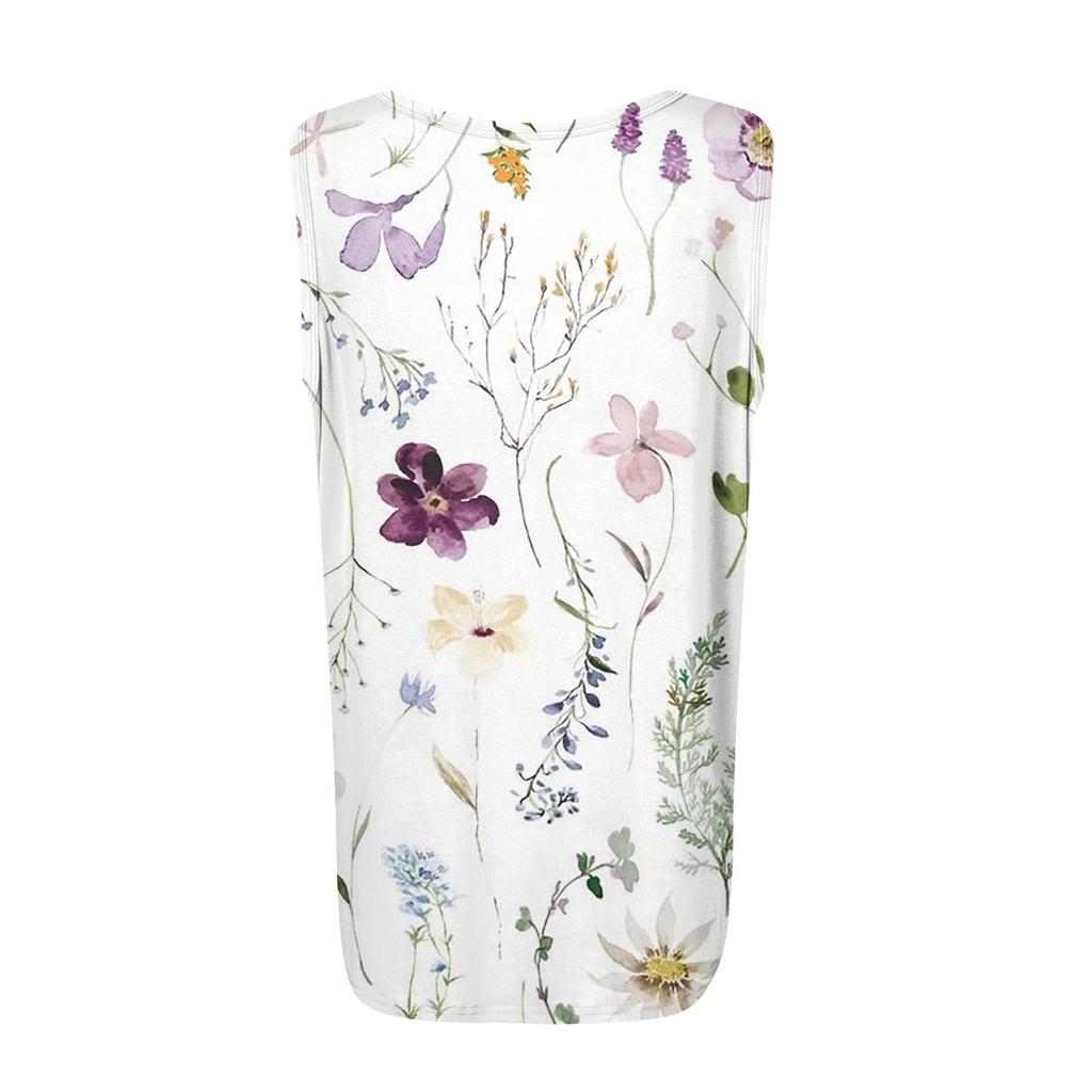 Women's Pleated Square Collar Sleeveless Vest Print T-shirt