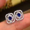Luxury Hollow Rectangle Blue Gemstone Stud Earrings