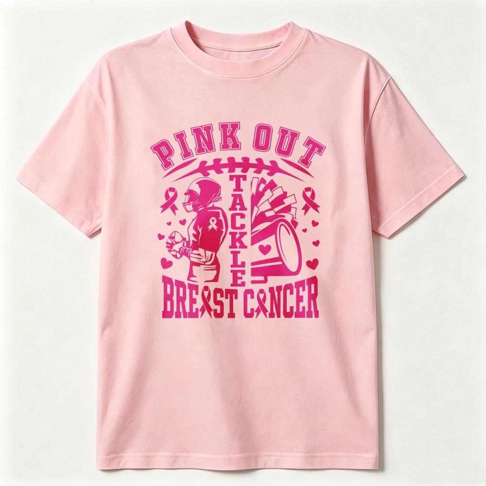 Pink Out Tackle Breast Cancer Tshirt Pink Out Football Shirt Pink Out Breast Cancer Awareness Tops Tackle Cancer Cotton Tee Tops