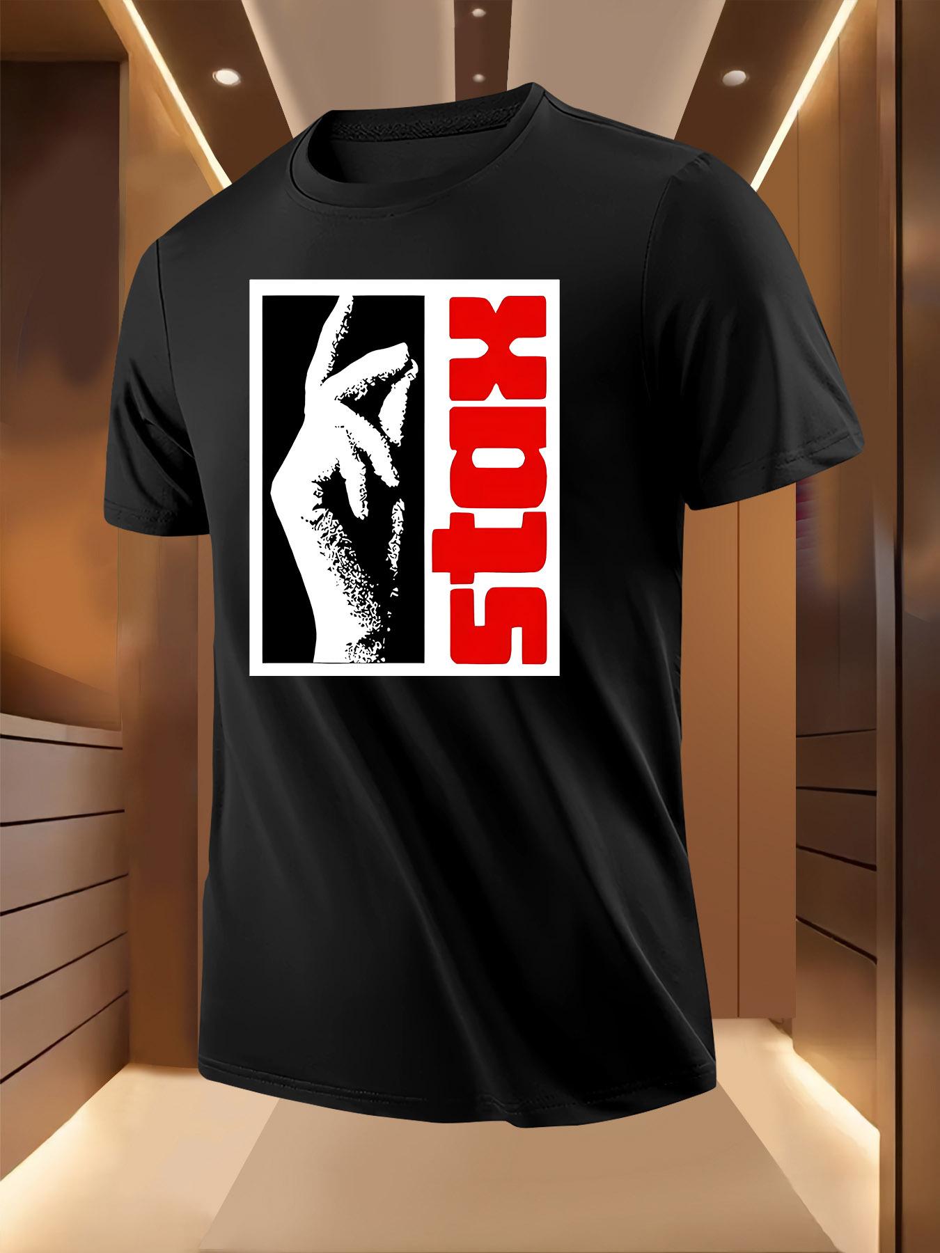 Graphic Tshirt with Peace Sign Hand Bold Red STOX Print -... S