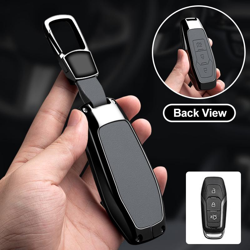 Zinc Alloy Car Key Case Cover for Ford Mondeo MK3 MK4 MK5 Kuga F150 Ranger Explorer Focus SMAX CMAX Mustang 2020 Leather Shell