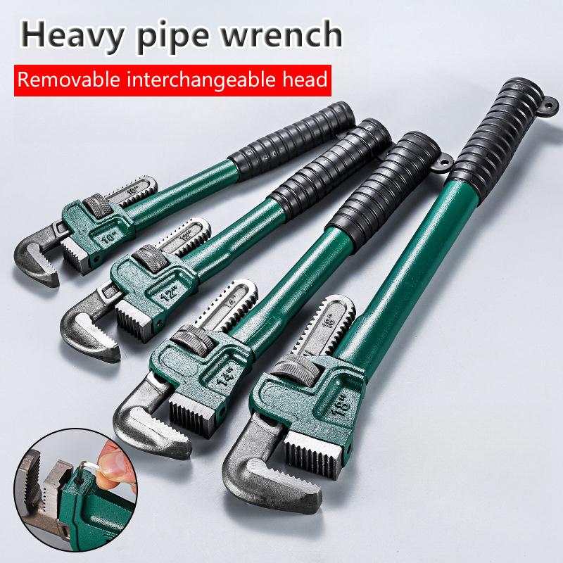 Heavy Duty Carbon Steel Straight Pipe Wrench 10", 12", 14", 18" Pipe Plier Universal Industrial Adjustable Plumbing Hand Wrench