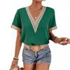 Women's Boho Cap Sleeve Lace Trim V Neck Tops 2026 Summer Casual Loose Beach Vacation Tee Shirts Blouse