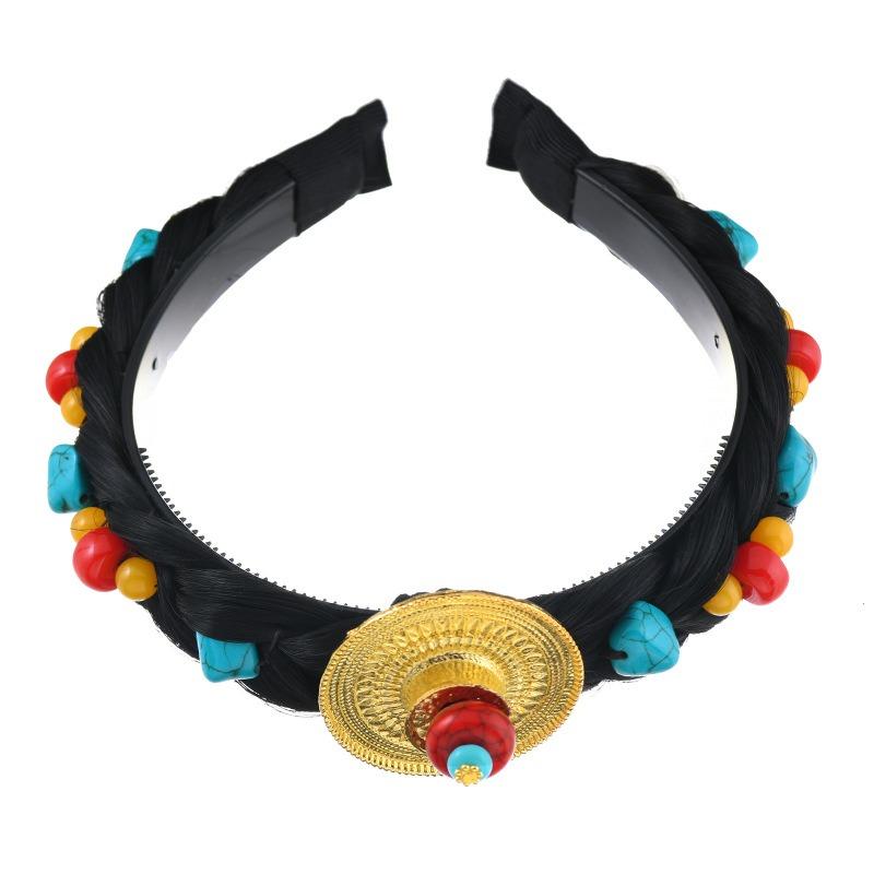 Tibetan Hand-woven Headband Wig Turquoise Beeswax Headgear Children's Female Dance Performance Tibetan Hair Accessories
