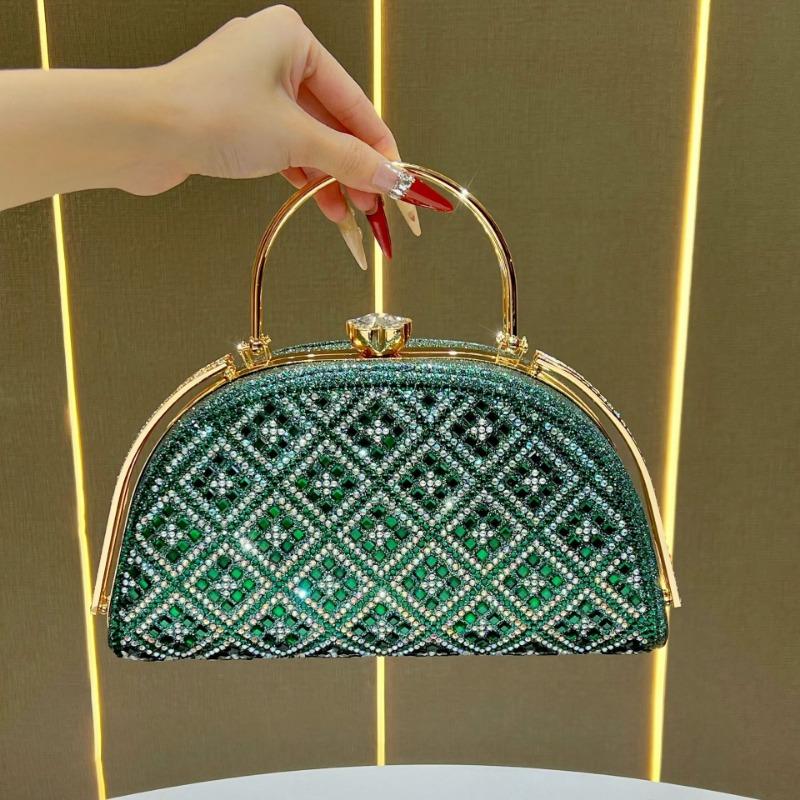 

Fashionable Handbag, Elegant and Exquisite Diamond-encrusted Crossbody Bag, Wedding and Dinner Bag зелений