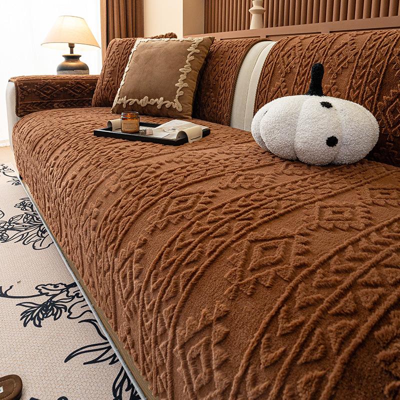 Simple And Thickened Sofa Cover Fabric With High-End Feel Fixed Anti Slip Straight Row Sofa Cushion Cover One-Piece Bedding