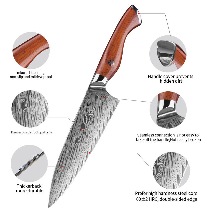 8.3 Inch Chef Knife 107-layers Damascus VG-10 Steel Blade Cleaver Meat Slicing Vegetables Japanese Kitchen Knife Rosewood Handle