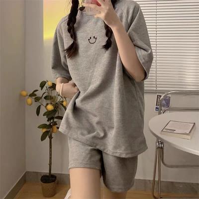 2 pezzi da donna estate tempo libero tuta stile coreano tute a nido d'ape pigiama set abbigliamento sportivo manica corta pantaloncini set