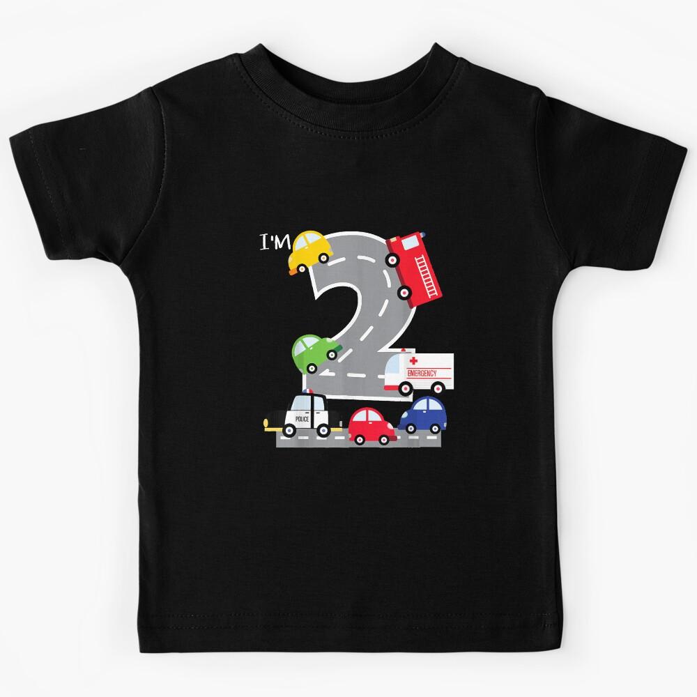 2nd Birthday 2 Year Old Transportation Cars Fire Truck T-Shirt Kids T-Shirt 120