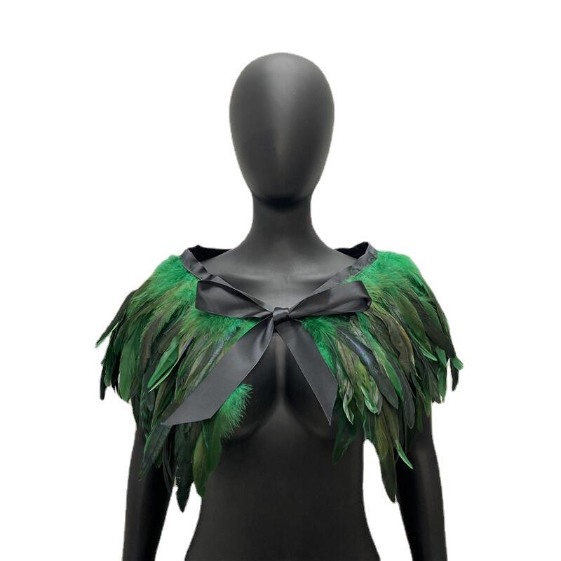 Gothic Feather Shawl Scarf - Rooster & Chicken Feather Cape Cloak Jewelry Accessories