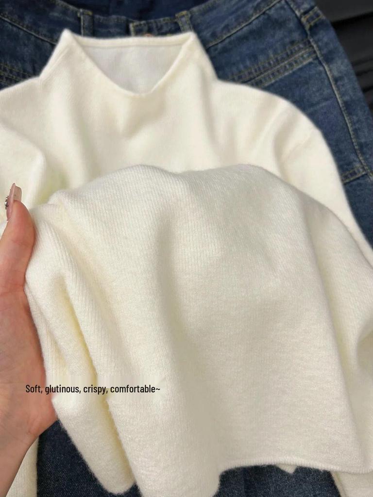 Women's Soft & Fluffy Korean Style Half-High Neck Knit Top - Anti-Pilling Autumn/Winter Layer