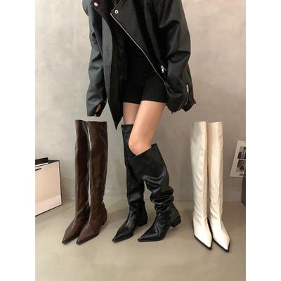 Dicker Absatz Schwarze Overknee Pile Stiefel Damenschuhe Saison Spitze Skinny Ritterstiefel
