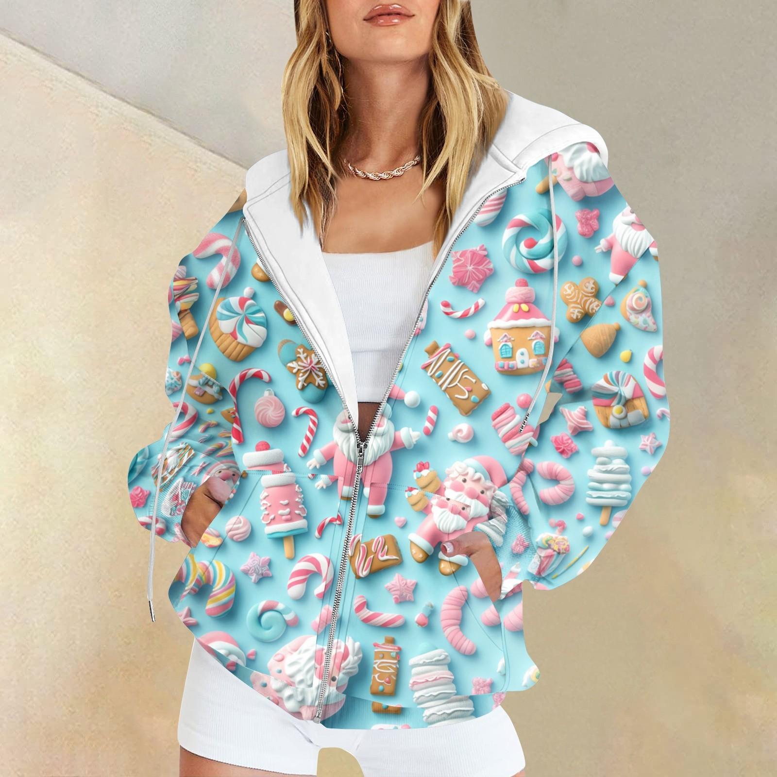 

Женская мода повседневная рождественская принтовая толстовка осень-зима с длинным рукавом кардиган куртка с карманом на молнии толстовка с капюшоном куртка XXL