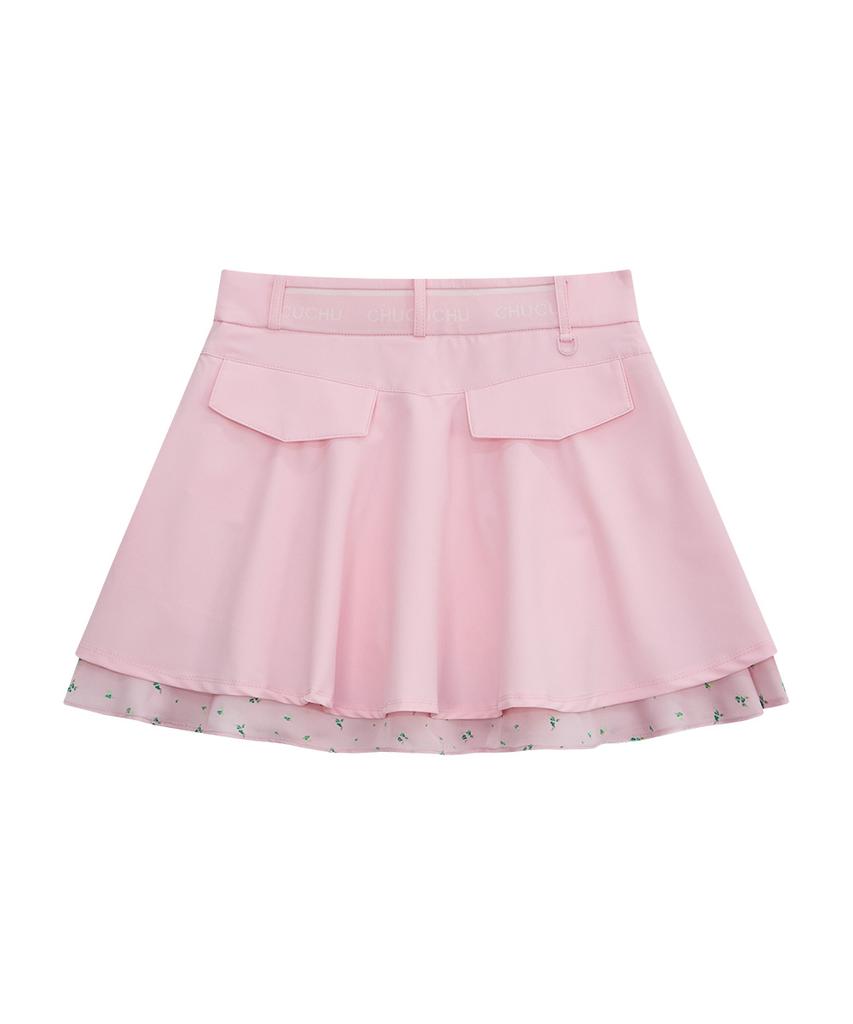 CHUCUCHU Pastel Double Flare Skirt (Pink) Cbfss-Sk001W