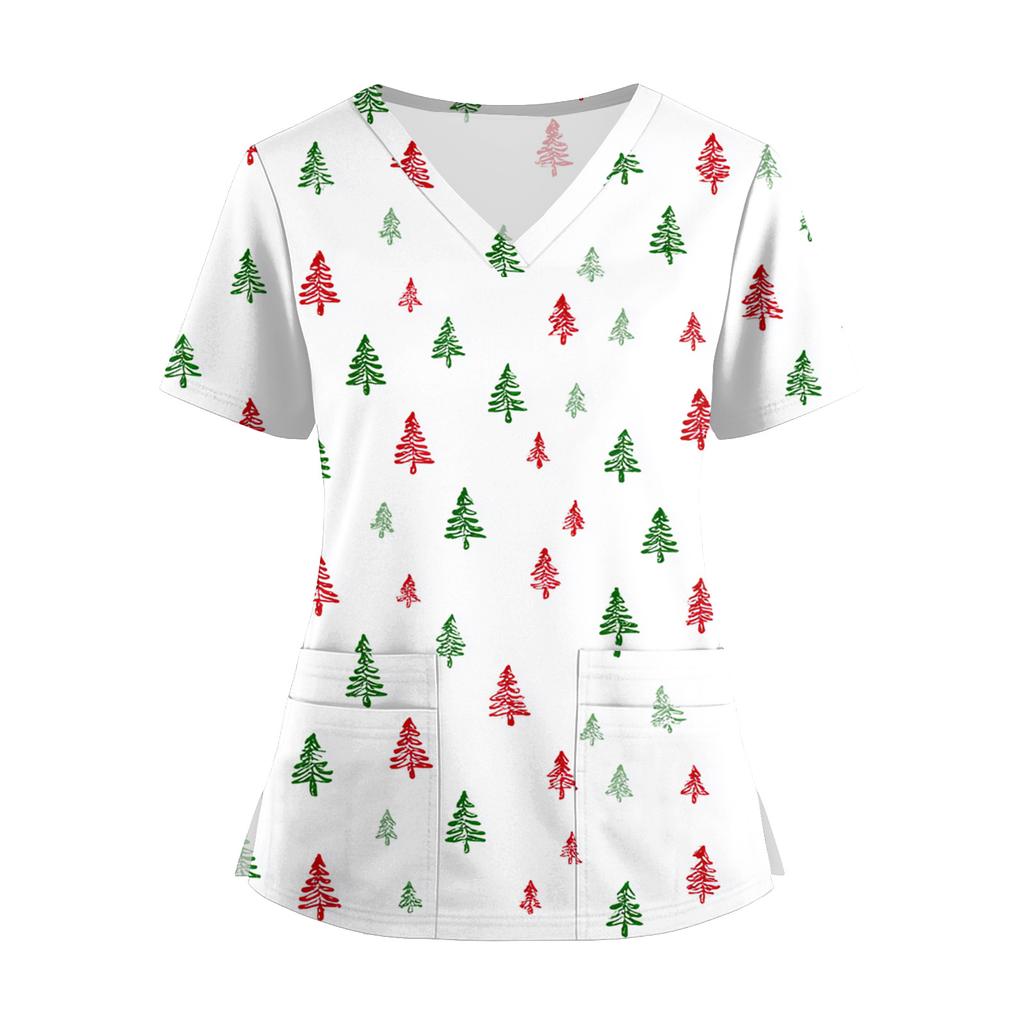 אופנת נשים אוברול שרוולים קצרים צווארון וי עם כיסים חולצות מודפסות בגדים